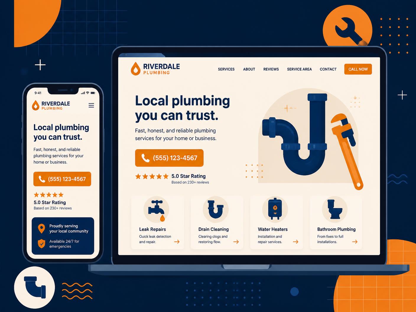 Example of a local service business website shown on a laptop and phone